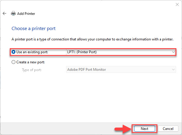 Select printer port